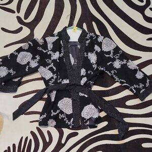 Black and White Floral Kimono Jacket